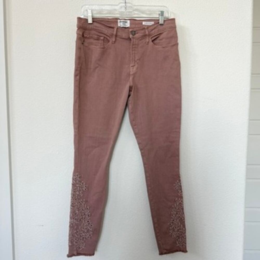 FRAME Dusty‎ Rose Skinny Jeans Embroidered Hem Stretch Denim Pink Women 31